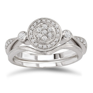 Vintage Round Bridal Ring Set with 1/4 ct TDW White Gold Diamonds by Yaffie