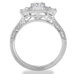 Rhodium-Plated Sterling Silver Bridal Set with Cubic Zirconia Emerald Cut Center & Three Stone Design by Yaffie