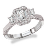 Rhodium-Plated Sterling Silver Bridal Set with Cubic Zirconia Emerald Cut Center & Three Stone Design by Yaffie