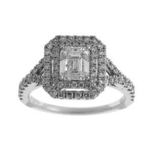 Double Halo Emerald-Cut Diamond Engagement Ring with 1 4/5ct TDW in White Gold by Yaffie