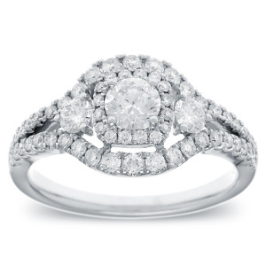 Vintage-Inspired Yaffie White Gold Ring with 1ct TDW Halo Diamonds