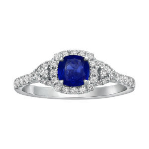 Blue Sapphire and Diamond White Gold Engagement Ring by Yaffie (4/9ct total weight)