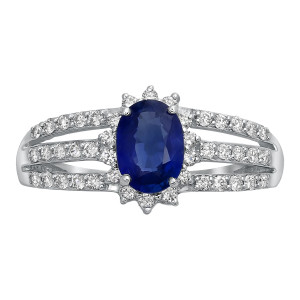 Gorgeous Vivid Blue Oval Sapphire and Diamond Halo Engagement Ring in White Gold by Yaffie