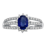 Gorgeous Vivid Blue Oval Sapphire and Diamond Halo Engagement Ring in White Gold by Yaffie