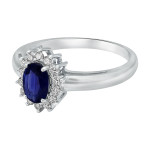 Elegant Oval Blue Sapphire and Diamond Halo Engagement Ring in Yaffie White Gold