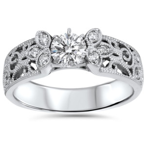 Vintage Diamond Bliss: Yaffie White Gold Engagement Ring with 1/2 Carat TDW and 2mm Band