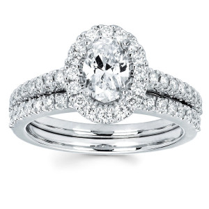 White Gold Oval Diamond Wedding and Engagement Set with 3/4ct TDW by Yaffie Diamonds