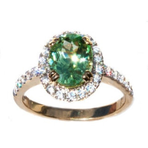 Minty Glamour - Two-Tone Ring with Merelani Mint Garnet and Diamonds by Yaffie