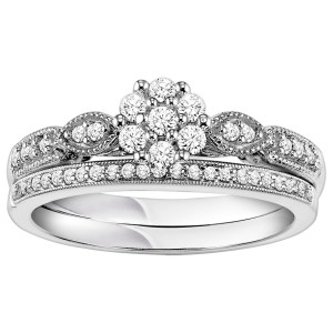 Vintage Charm Sterling Silver Bridal Set with 1/3ct TDW Sparkling Diamonds by Yaffie