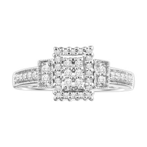 Emerald Diamond Ring, Yaffie Sterling Silver, 1/4ct TDW