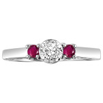 Ruby Diamond Triple Stone Ring in Sterling Silver by Yaffie, 1/6ct TDW