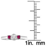 Ruby Diamond Triple Stone Ring in Sterling Silver by Yaffie, 1/6ct TDW