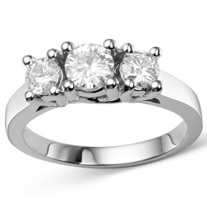 Charles & Colvard Yaffie - 0.96 TGW Round Forever Brilliant Moissanite 3-Stone Ring in Gold