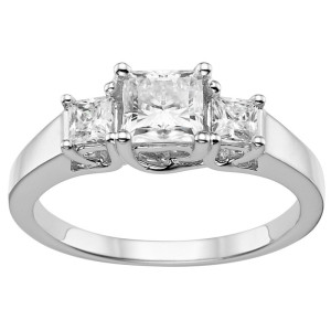 Gold 3-Stone Ring with 1.12 TGW Square Brilliant Moissanite by Yaffie Charles & Colvard