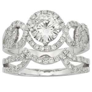 Golden Brilliance: Yaffie Charles & Colvard Stunning 2.07 TGW Round Moissanite Halo Bridal Ring Set