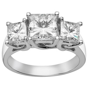 Classic Moissanite 3-Stone Ring in Gold with Yaffie Charles & Colvard, 3.30 TGW Square Brightness