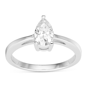 Elegant Yaffie 18ct White Gold Pear Moissanite Solitaire Ring with 0.94 TGW Brilliance