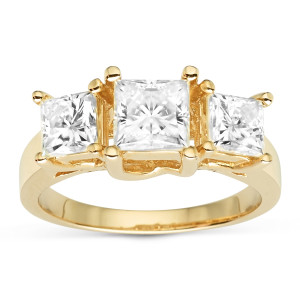 Charles & Colvard Yaffie Gold Ring with 2.20 Total Gem Weight Square Forever Brilliant Moissanite 3-Stone Design