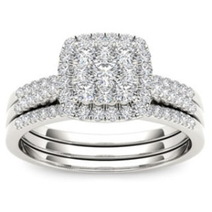 Sparkling Yaffie Gold Diamond Halo Engagement Ring Set with 1/2 Carat Total Diamond Weight.