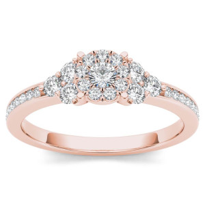 Sparkling Yaffie Rose Gold Ring with Three-Stone Look Halo of 1/2ct TDW Diamonds - Perfect for Engagement!