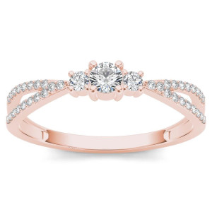 Rose Gold Three-Stone Anniversary Ring with 1/4ct TDW Diamond by Yaffie