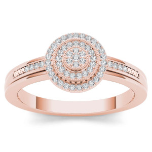 Rose Gold Diamond Engagement Ring with 1/6ct Total Diamond Weight and Halo Accent by Yaffie