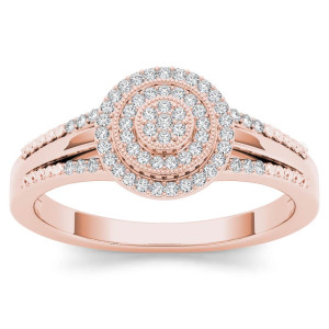 Sparkling Yaffie Rose Gold Ring with Brilliant 1/6ct TDW Diamond Halo perfect for Engagement