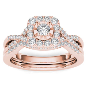 Sparkling Yaffie Rose Gold Diamond Halo Engagement Ring Set with Matching Band (2/5ct TDW)