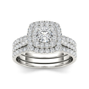 Yaffie White Gold Diamond Halo Engagement Ring Set - 1.5 ct TDW