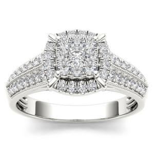 Sparkling Yaffie Engagement Ring with White Gold and 1/2ct TDW Diamond Cluster Halo