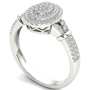 Sparkling Yaffie Double Halo Engagement Ring with 1/4ct TDW Diamond Cluster in White Gold