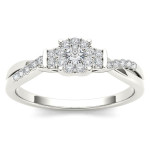 Engagement Ring with Three Dazzling Diamonds in White Gold, 1/4ct TDW