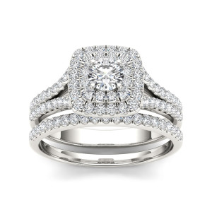 Sparkling Yaffie Engagement Ring with Double Diamond Halo in White Gold, 1ct TDW