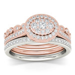 White and Rose Gold Diamond Halo Engagement Ring Set with 1/2 ct TDW by Yaffie
