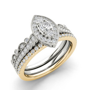 White and Gold Diamond Halo Engagement Ring Set with 1/2 ct TDW by Yaffie
