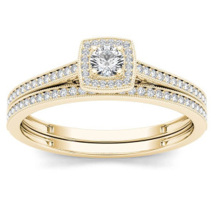 Shimmering Yaffie Gold Engagement Ring with 1/3ct TDW Diamond Halo and Single Band