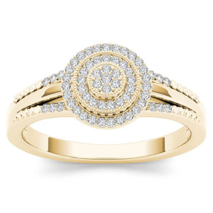 Sparkling Yaffie Gold Diamond Halo Engagement Ring with 1/6ct TDW