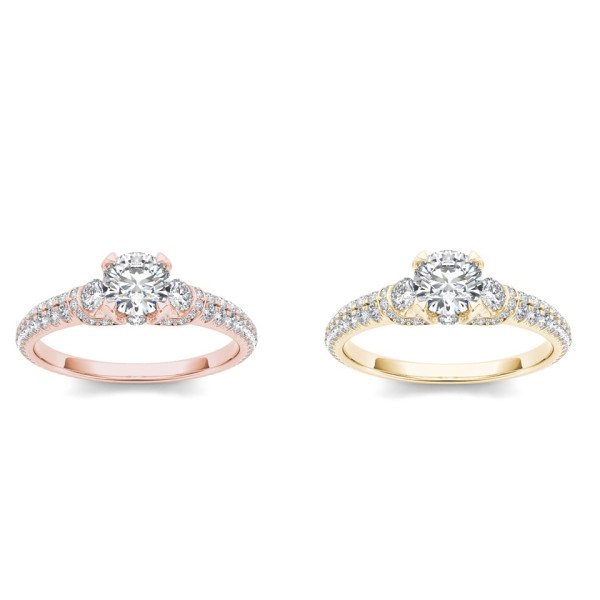 Three Sparkling Diamonds in Yaffie Gold Engagement Ring (1 1/2ct TDW)