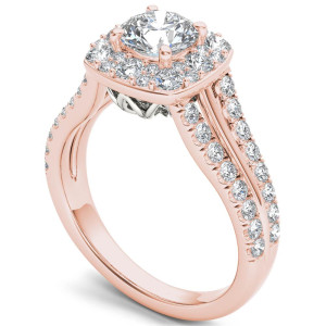 Sparkling Yaffie Rose Gold Diamond Halo Ring with 1 1/2ct TDW