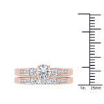 Yaffie Trio of Sparkling Diamonds in Rose Gold Engagement Ring Set, totaling 1 1/4ct TDW