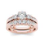 Yaffie Trio of Sparkling Diamonds in Rose Gold Engagement Ring Set, totaling 1 1/4ct TDW