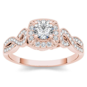 Rose Gold Diamond Halo Engagement Ring with 1/2ct Total Diamond Weight by Yaffie