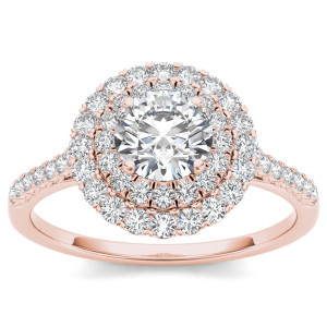 Sparkling Yaffie Rose Gold Engagement Ring with 1 Carat TDW Diamond Halo.
