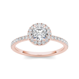 Rose Gold Diamond Halo Engagement Ring with 3/4 Carat TDW by Yaffie