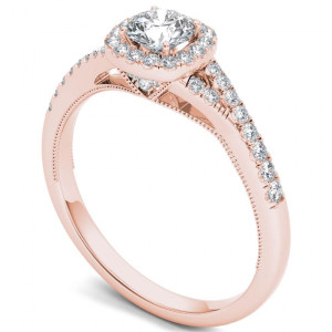 Rose Gold Diamond Halo Engagement Ring with 5/8ct TDW by Yaffie