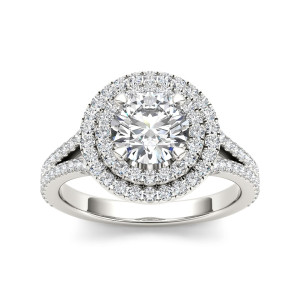 Sparkling Yaffie White Gold Diamond Ring with Double Halo, 1 1/2ct TDW