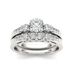 Sparkling Yaffie White Gold Three-Stone Engagement Ring Set with 1 1/4ct TDW Diamonds