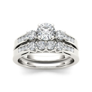 Sparkling Yaffie White Gold Three-Stone Engagement Ring Set with 1 1/4ct TDW Diamonds