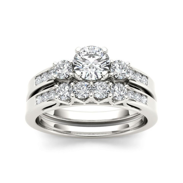 Sparkling Yaffie White Gold Three-Stone Engagement Ring Set with 1 1/4ct TDW Diamonds