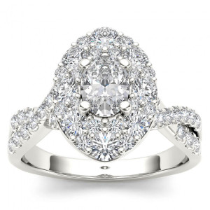 Stylish Yaffie Oval Diamond Halo Engagement Ring in White Gold with 1 3/4ct TDW